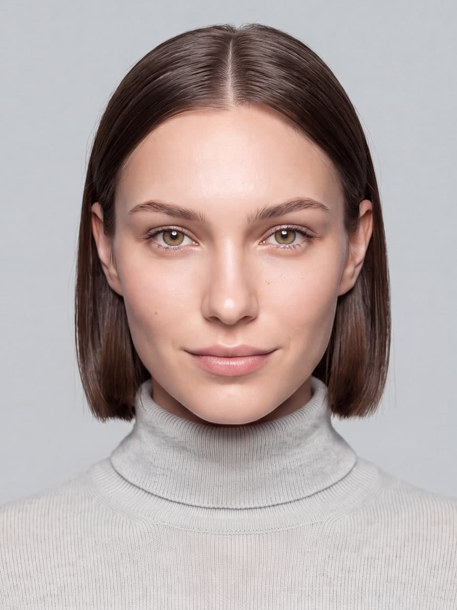 AI-generated blunt bob preview on the same fictional sample adult