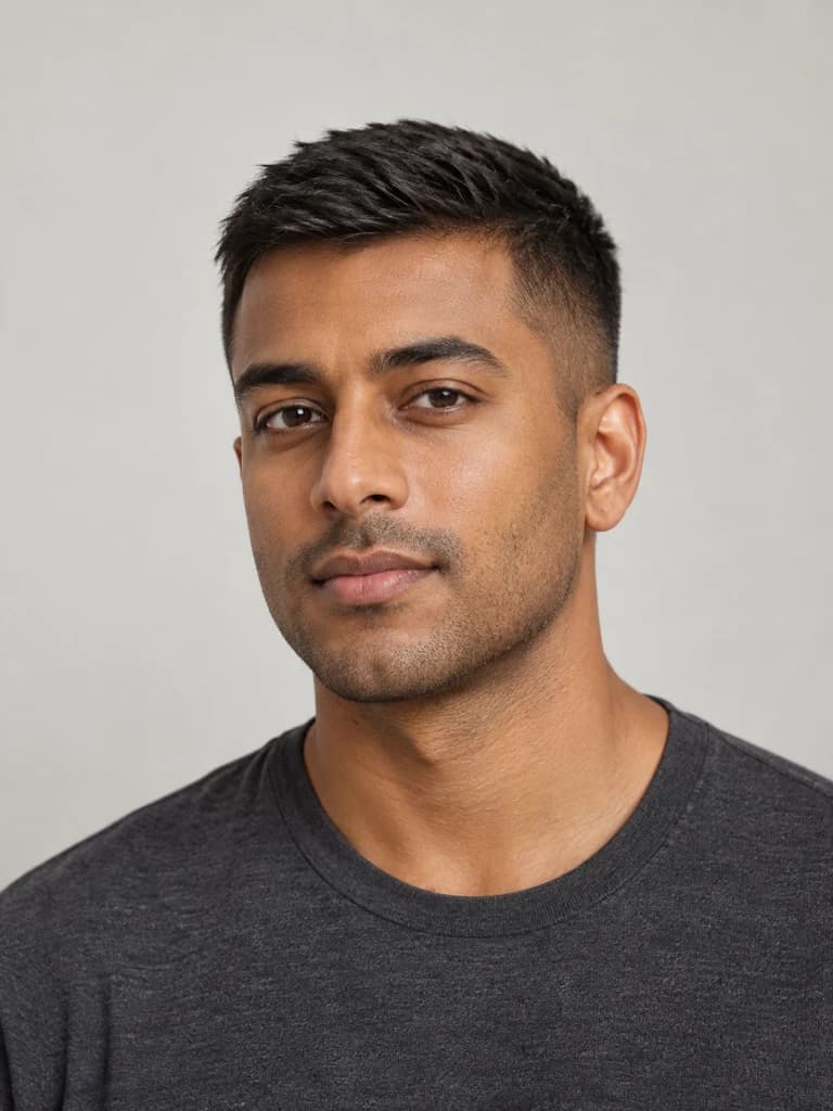 AI illustration of crew cut: A short upright top graduating into closely tapered sides.